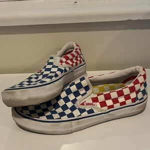 Vans Red and Blue Checkerboard Slip-Ons